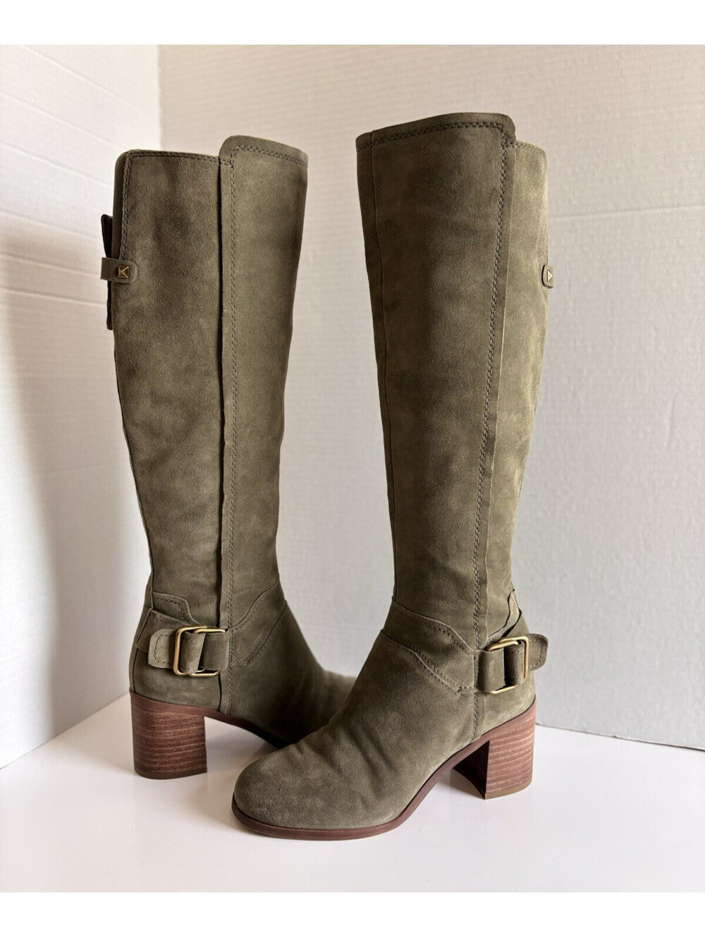 Franco Sarto Mystic Knee High Boots Women's Size 7M Green Suede Block Heel Zip